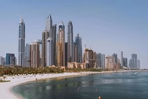 Dubai skyline view with modern skyscrapers and beach - Dubai Travel Guide